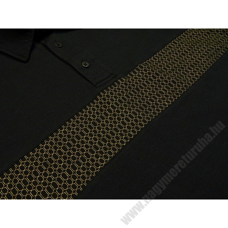 L-7XL Extra nagyméretű fekete-arany lánc mintás galléros póló. Prémium minőségű rugalmas pamut anyagból. Rendeljen online vagy jöjjön el hozzánk személyesen!2
