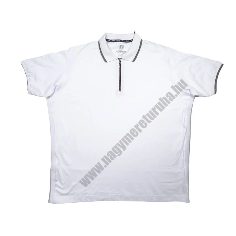 2XL-6XL méretű fehér színű, félcipzáras férfi rövid ujjú nagyméretű galléros póló kiváló minőségű rugalmas piké pamutból. Próbálja fel személyesen vagy vásárolja meg online, pontos mérettáblázatunk segítségével!1