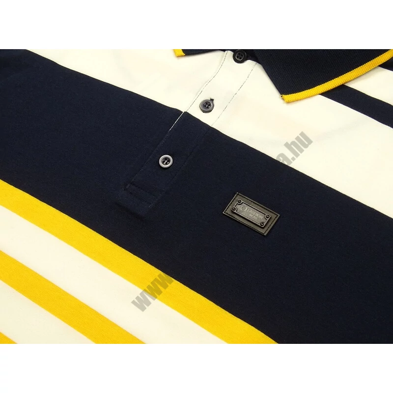 Extra nagyméretű férfi galléros póló, sötétkék-sárga csíkos. 3XL,4XL,5XL,6XL,7XL,8XL,9XL méretekben rendelhető. Rendeljen online vagy jöjjön el hozzánk személyesen!2