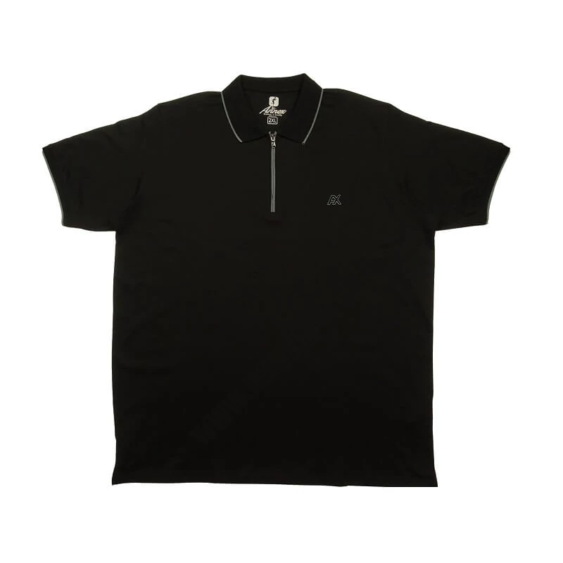 2XL-6XL nagyméretű  A.Divide fekete színű, rövid ujjú nagyméretű félcipzáras galléros póló férfiaknak, akár személyes átvétellel vagy vásárolja meg online, pontos mérettáblázatunk segítségével!1