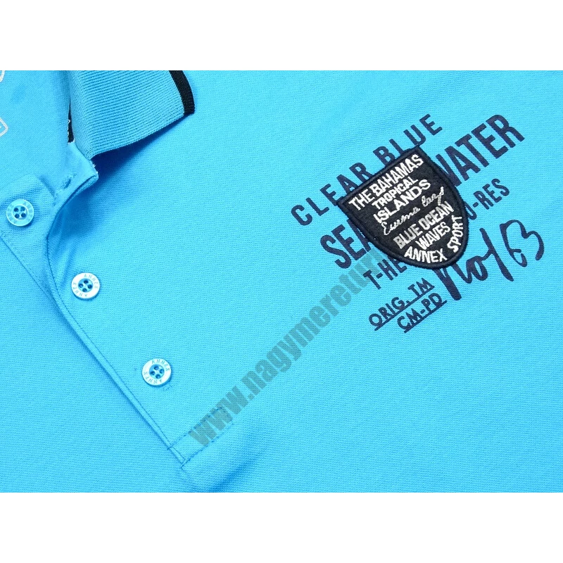 2XL-6XL nagyméretű türkizkék színű piké rövid ujjú galléros póló férfiaknak, hímzett mellkas emblémával. Személyes átvétellel vagy gyors online vásárlással!2