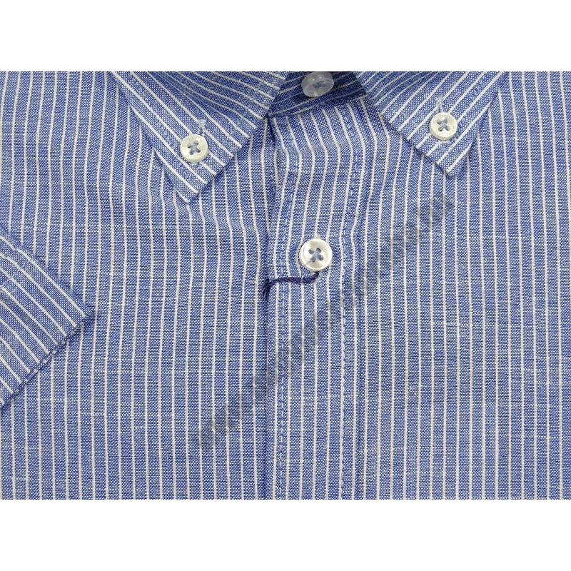 Kiváló minőségű, nagy 3XL-6XL méretű nyári B.Kék vékony csíkos, zsebes férfi rövid ujjú lenvászon ing.Rendeljen online kényelmesen vagy jöjjön el személyesen üzletünkbe!2