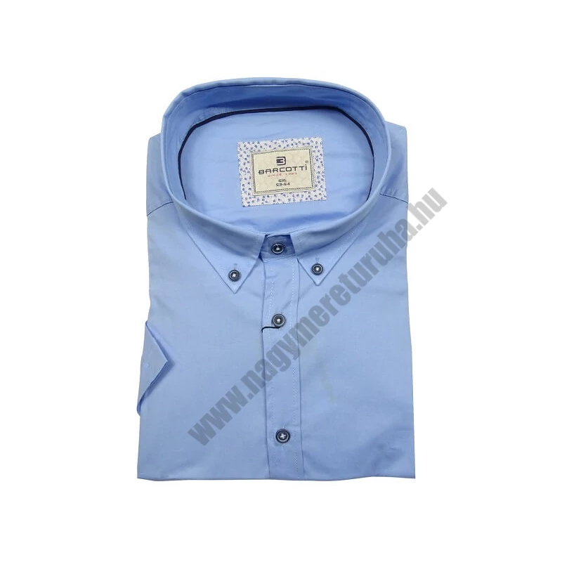 Extra nagyméretű sportos elegáns B.Égkék legombolható galléros férfi rövid ujjú ing kiváló minőségű rugalmas pamut anyagból 6XL-9XL méretekben.Rendeljen online kényelmesen vagy jöjjön el személyesen üzletünkbe!