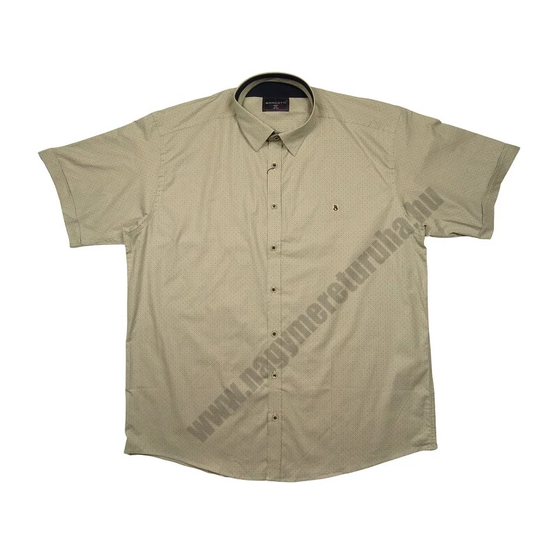 Nagy 2XL-6XL méretű férfi rövid ujjú ing bézs színben, apró mintával. Prémium minőségű rugalmas pamut anyagból.Rendeljen online kényelmesen vagy jöjjön el személyesen üzletünkbe!
