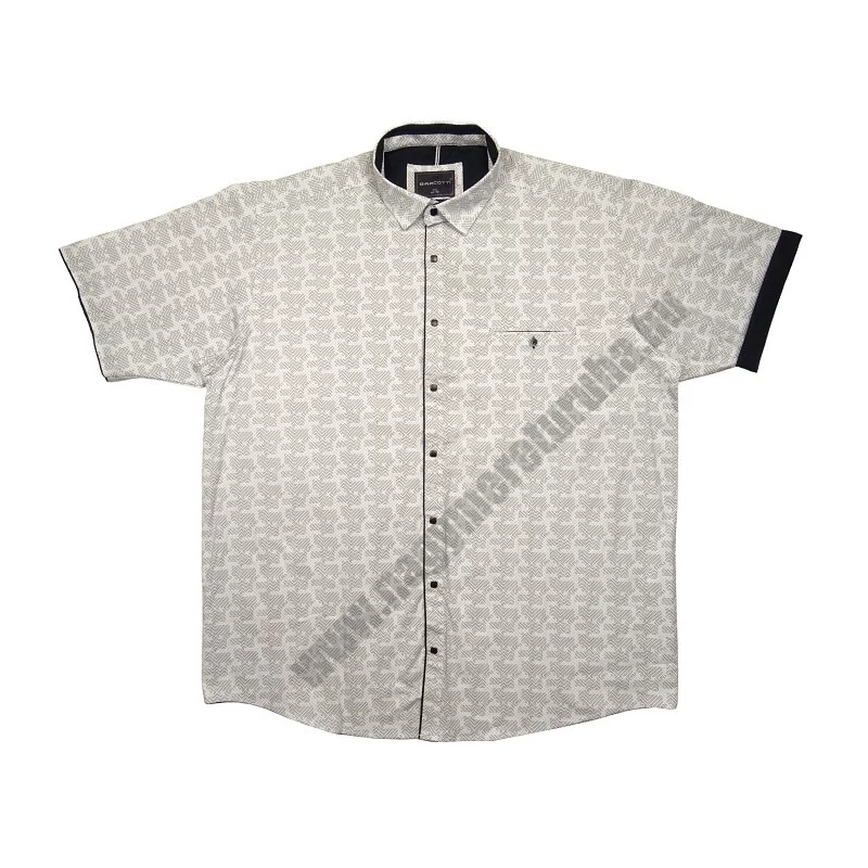 Nagy 2XL-6XL méretű férfi rövid ujjú ing-B.Fehér cikk cakk mintás, patentos. Prémium minőségű rugalmas pamut anyagból.Rendeljen online kényelmesen vagy jöjjön el személyesen üzletünkbe!