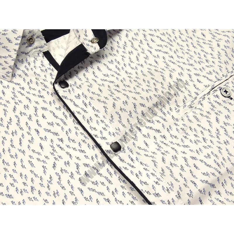 Nagy 2XL-6XL méretű férfi rövid ujjú ing-B.Fehér sötétkék mintás, patentos. Prémium minőségű rugalmas pamut anyagból.Rendeljen online kényelmesen vagy jöjjön el személyesen üzletünkbe!2