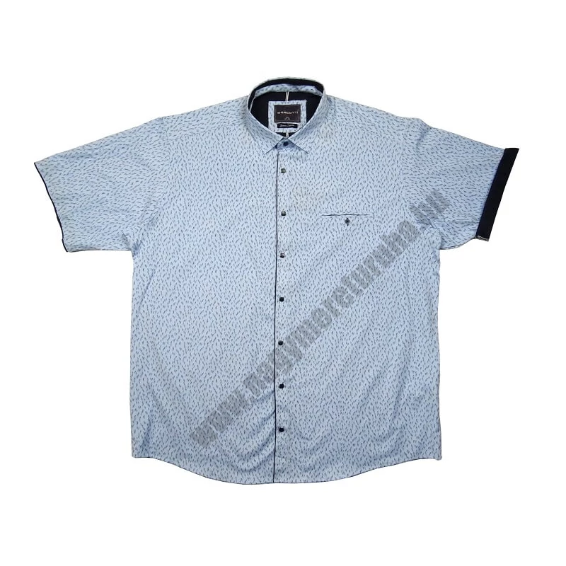 Nagy 2XL-6XL méretű férfi rövid ujjú ing-B.Kék mintás, patentos. Prémium minőségű rugalmas pamut anyagból.Rendeljen online kényelmesen vagy jöjjön el személyesen üzletünkbe!