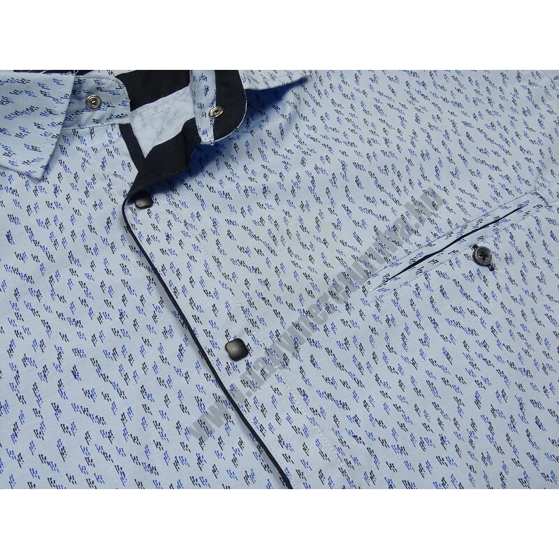 Nagy 2XL-6XL méretű férfi rövid ujjú ing-B.Kék mintás, patentos. Prémium minőségű rugalmas pamut anyagból.Rendeljen online kényelmesen vagy jöjjön el személyesen üzletünkbe!2