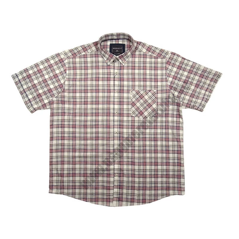 Nagy 2XL,3XL,4XL,5XL,6XL méretű férfi bordó kockás rövid ujjú lenvászon ing mellkas zsebbel. Prémium minőségű pamut anyagból.Rendeljen online kényelmesen vagy jöjjön el személyesen üzletünkbe!