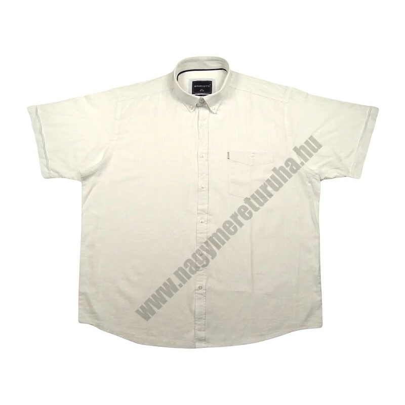 Fehér nagyméretű férfi rövid ujjú lenvászon ing mellkas zsebbel. 2XL, 3XL, 4XL, 5XL, 6XL méretekben kapható prémium minőségű pamut anyagból.Rendeljen online kényelmesen vagy jöjjön el személyesen üzletünkbe!