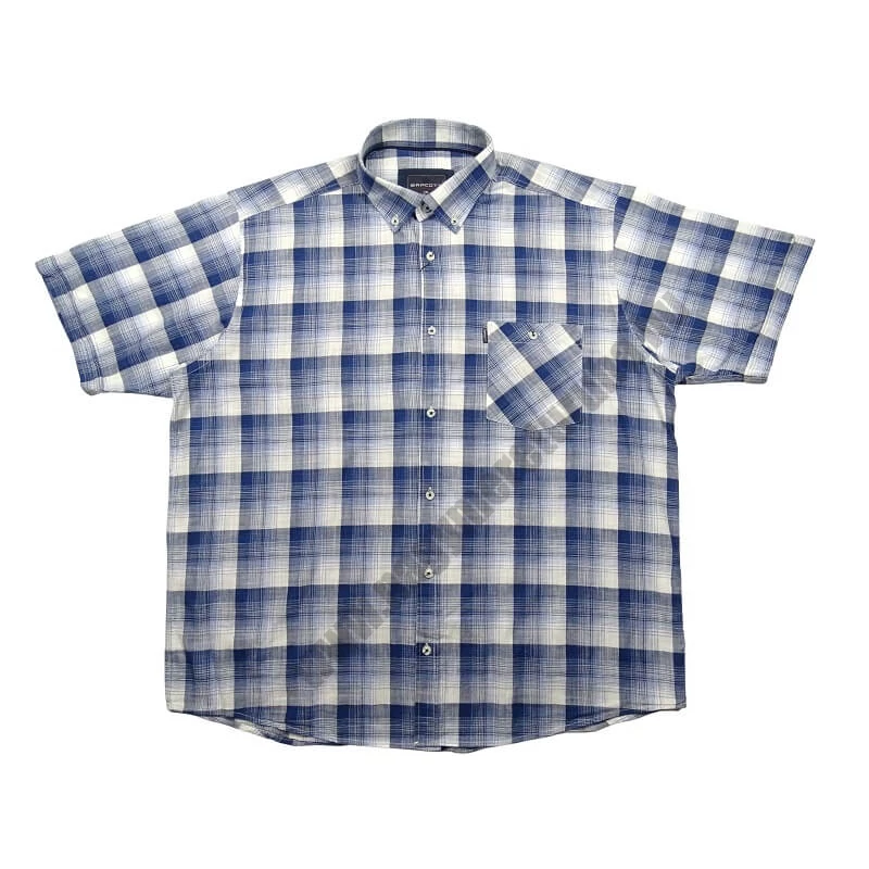 Nagy 2XL,3XL,4XL,5XL,6XL méretű férfi kék kockás rövid ujjú lenvászon ing mellkas zsebbel. Prémium minőségű pamut anyagból.Rendeljen online kényelmesen vagy jöjjön el személyesen üzletünkbe!