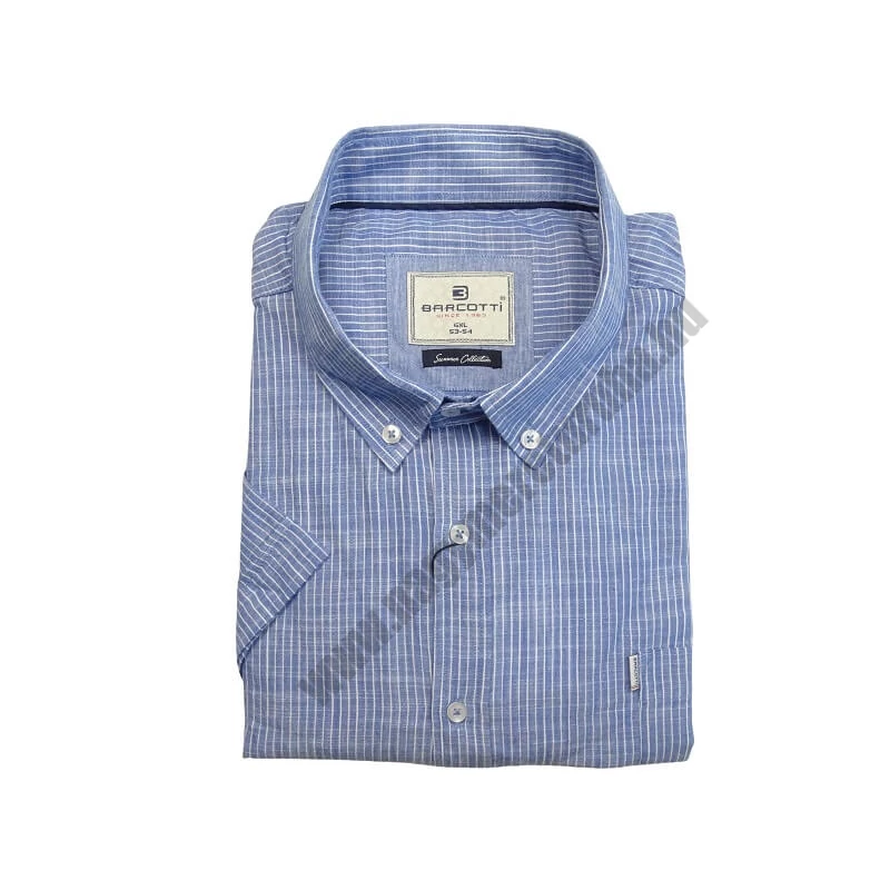 6XL,7XL,8XL,9XL- B.Kék csíkos EXTRA nagyméretű férfi rövid ujjú lenvászon ing zsebbel.Prémium minőségű anyagból.Rendeljen online kényelmesen vagy jöjjön el személyesen üzletünkbe!