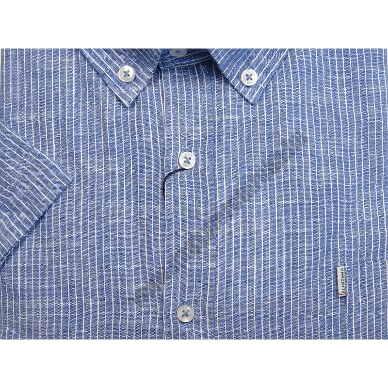 6XL,7XL,8XL,9XL- B.Kék csíkos EXTRA nagyméretű férfi rövid ujjú lenvászon ing zsebbel.Prémium minőségű anyagból.Rendeljen online kényelmesen vagy jöjjön el személyesen üzletünkbe!2