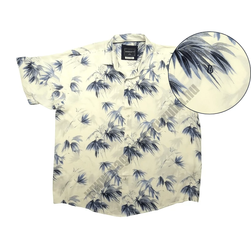 Nyári vékony nagy 2XL,3XL,4XL,5XL,6XL méretű férfi rövid ujjú viszkóz ing fehér alapon kék bambusz mintás.Rendeljen online gyors szállítással vagy jöjjön el személyesen üzletünkbe!