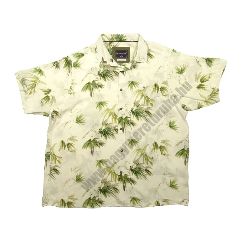 Nyári vékony nagy 2XL,3XL,4XL,5XL,6XL méretű férfi rövid ujjú viszkóz ing törtfehér alapon zöld bambusz mintás.Rendeljen online gyors szállítással vagy jöjjön el személyesen üzletünkbe!2