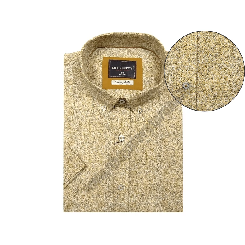 Nyári nagy 2XL,3XL,4XL,5XL,6XL méretű férfi rövid ujjú ing-B.Gin anyagában mustár mintás. Prémium minőségű rugalmas pamut anyagból.Rendeljen online kényelmesen vagy jöjjön el személyesen üzletünkbe!