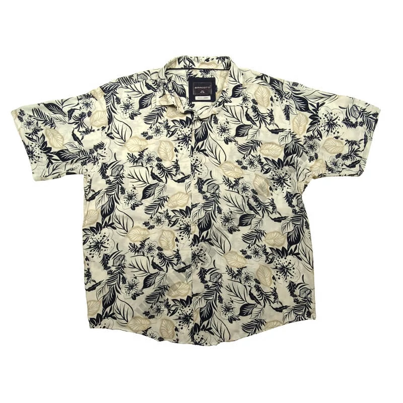 Nyári vékony nagy 2XL,3XL,4XL,5XL,6XL méretű férfi rövid ujjú viszkóz ing fehér alapon bézs/sötétkék hawaii virág mintás.Rendeljen online gyors szállítással vagy jöjjön el személyesen üzletünkbe!2