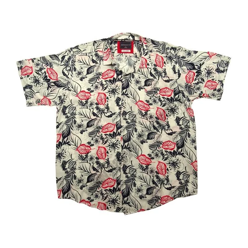 Nyári vékony nagy 2XL,3XL,4XL,5XL,6XL méretű férfi rövid ujjú viszkóz ing fehér alapon piros/sötétkék hawaii virág mintás.Rendeljen online gyors szállítással vagy jöjjön el személyesen üzletünkbe!2