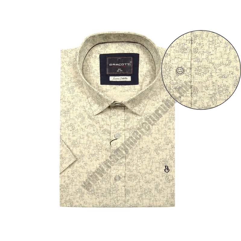 Nyári férfi nagy 2XL,3XL,4XL,5XL,6XL méretű rövid ujjú ing. Bézs színű,anyagában mintás. Prémium minőségű rugalmas pamutból.Rendeljen online kényelmesen vagy jöjjön el személyesen üzletünkbe!