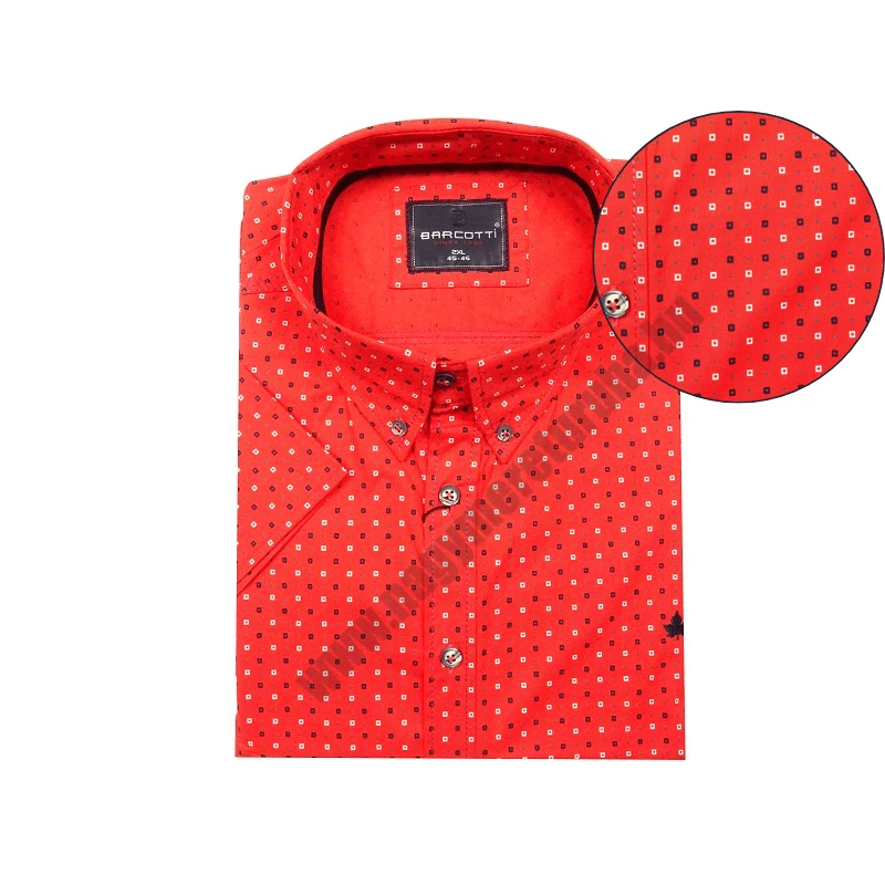 Nagy 2XL,3XL,4XL,5XL,6XL méretű férfi rövid ujjú ing, anyagában mintás vidám piros színű. Prémium minőségű rugalmas pamut anyagból.Rendeljen online kényelmesen vagy jöjjön el személyesen üzletünkbe!
