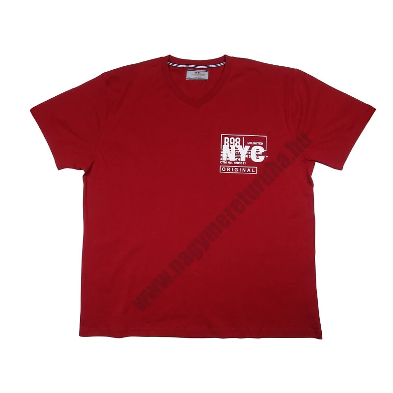 Divatos P.Bordó New York férfi nagyméretű rövid ujjú póló 100% prémium pamutból. 3XL-6XL méretekben kapható.Rendeljen online kényelmesen vagy látogasson el üzletünkbe.1