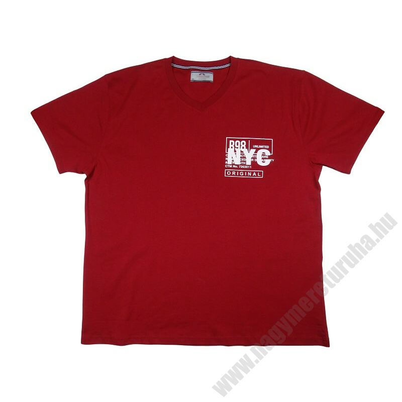 Divatos P.Bordó New York férfi nagyméretű rövid ujjú póló 100% prémium pamutból. 3XL-6XL méretekben kapható.Rendeljen online kényelmesen vagy látogasson el üzletünkbe.1
