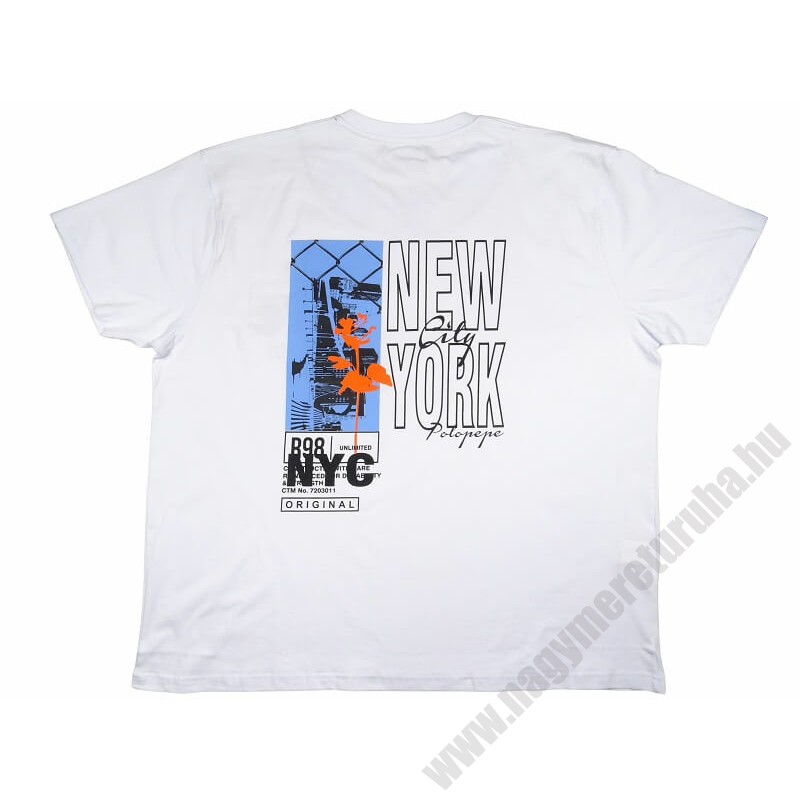 Divatos P.Fehér New York férfi nagyméretű rövid ujjú póló 100% prémium pamutból. 3XL-6XL méretekben kapható.Rendeljen online kényelmesen vagy látogasson el üzletünkbe.3