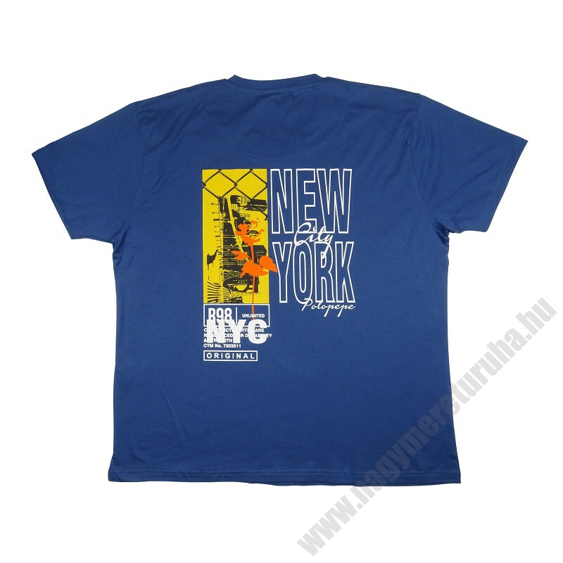 Divatos P.Kék New York férfi nagyméretű rövid ujjú póló 100% prémium pamutból. 3XL-6XL méretekben kapható.Rendeljen online kényelmesen vagy látogasson el üzletünkbe.3