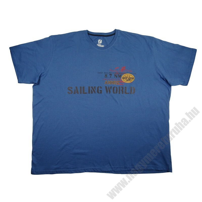 7XL,8XL,9XL,10XL méretű A.Sailing kék extra nagyméretű férfi rövid ujjú póló nyomott felirattal, 100% prémium pamutból. Rendeljen kényelemesen, gyors szállítással!1