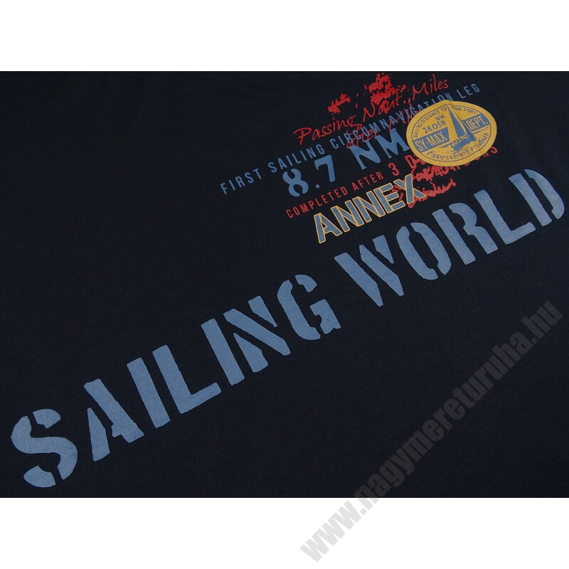 2XL méretű A.Sailing sötétkék extra nagyméretű férfi rövid ujjú póló nyomott felirattal, 100% prémium pamutból. Rendeljen kényelemesen, gyors szállítással!2