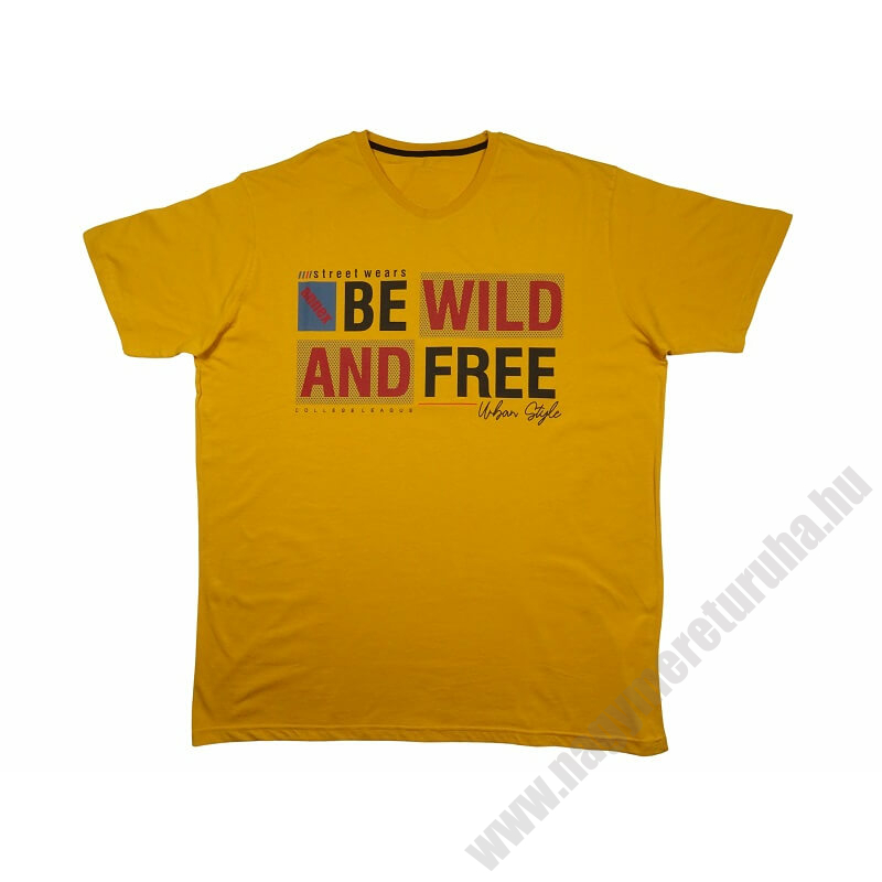 2XL nagyméretű A.Wild sárga férfi rövid ujjú póló nyomott felirattal, 100% prémium pamutból. Rendeljen kényelemesen, gyors szállítással!1