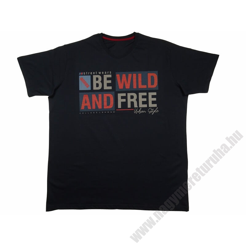 2XL nagyméretű A.Wild sötétkék férfi rövid ujjú póló nyomott felirattal, 100% prémium pamutból. Rendeljen kényelemesen, gyors szállítással!1