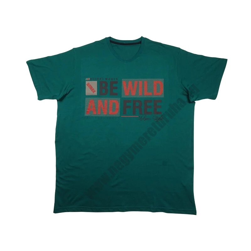 2XL nagyméretű A.Wild zöld férfi rövid ujjú póló nyomott felirattal, 100% prémium pamutból. Rendeljen kényelemesen, gyors szállítással!1