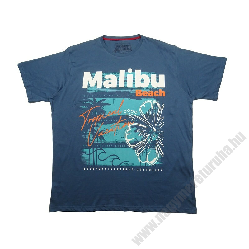 Nagy 2XL-6XL méretű A.Malibu kék színű,férfi rövid ujjú póló divatos felirattal. Prémium minőségű 100% pamutból. Rendeljen online vagy jöjjön el hozzánk személyesen üzletünkbe!1