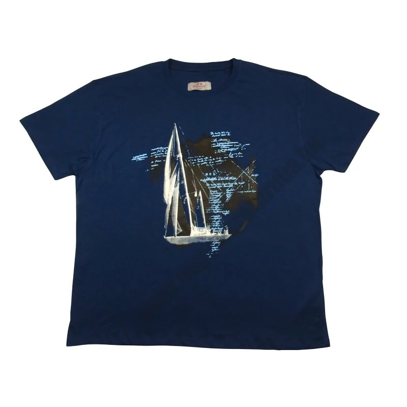 Férfi nagy 3XL,4XL,5XL,6XL méretű P.Vespucci indigó kék rövid ujjú póló, divatos vitorlás mintával, 100% prémium pamutból. Rendeljen kényelemesen, gyors szállítással vagy jöjjön el hozzánk személyesen üzletünkbe!1