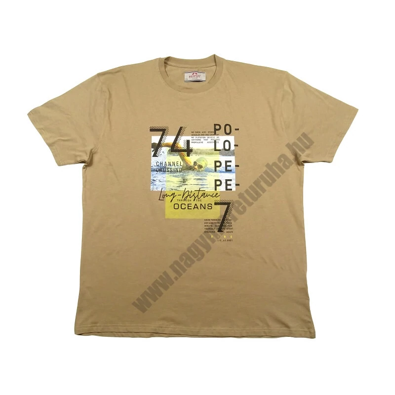 Nyári 3XL,4XL,5XL,6XL-nagyméretű férfi rövid ujjú póló homok/bézs színben, divatos vízilabdás mintával. Rugalmas prémium minőségű pamutból a kényelmes hétköznapokra. Rendeljen online, pár kattintással vagy jöjjön el hozzánk személyesen!1