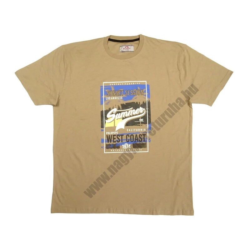 Nyári 3XL,4XL,5XL,6XL-nagyméretű férfi rövid ujjú póló bézs színben, divatos tengerparti mintával. Prémium minőségű 100% pamutból a kényelmes hétköznapokra. Rendeljen online, pár kattintással vagy jöjjön el hozzánk személyesen!1