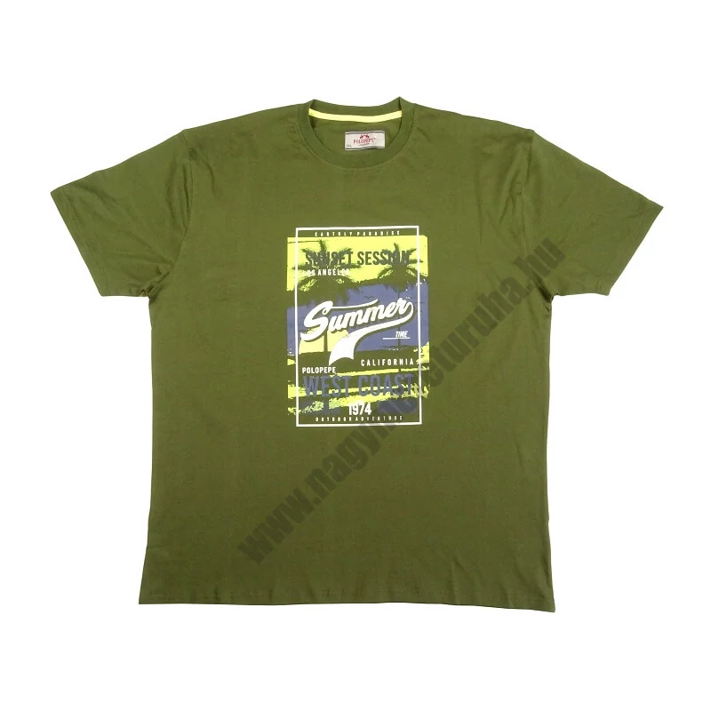 Nyári 3XL,4XL,5XL,6XL-nagyméretű férfi rövid ujjú póló keki/zöld színben, divatos tengerparti mintával. Prémium minőségű 100% pamutból a kényelmes hétköznapokra. Rendeljen online, pár kattintással vagy jöjjön el hozzánk személyesen!1
