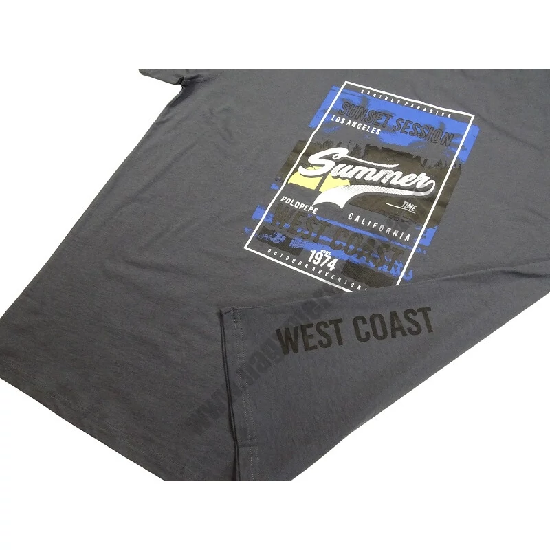 Nyári 3XL,4XL,5XL,6XL-nagyméretű férfi rövid ujjú póló szürke színben, divatos tengerparti mintával. Prémium minőségű 100% pamutból a kényelmes hétköznapokra. Rendeljen online, pár kattintással vagy jöjjön el hozzánk személyesen!3