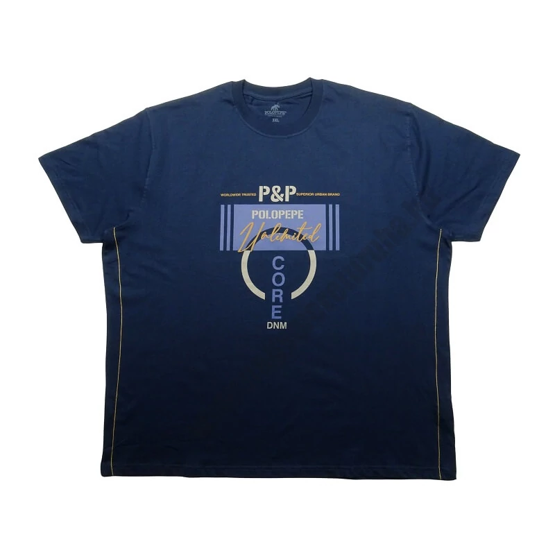 Nyári 3XL,4XL,5XL,6XL-nagyméretű férfi póló. Indigó kék színű, színes nyomott mintás és feliratos. 100% prémium minőségű pamutból. Rendeljen online, pár kattintással vagy jöjjön el hozzánk személyesen!1