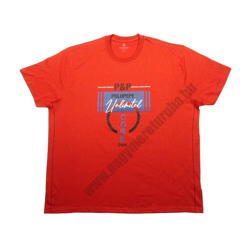 Nyári 3XL,4XL,5XL,6XL-nagyméretű férfi póló. Korall piros színű, színes nyomott mintás és feliratos. 100% prémium minőségű pamutból. Rendeljen online, pár kattintással vagy jöjjön el hozzánk személyesen!1