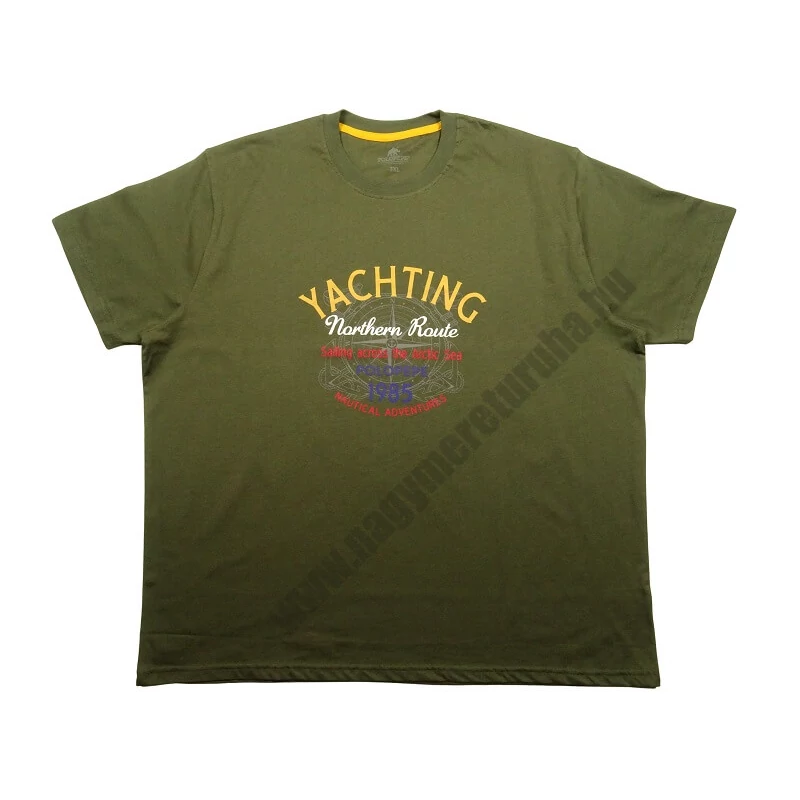 Férfi 3XL,4XL,5XL,6XL-nagyméretű rövid ujjú póló keki színben, divatos felirattal és mintával. 100% prémium minőségű pamutból. Rendeljen online, pár kattintással vagy jöjjön el hozzánk személyesen!1