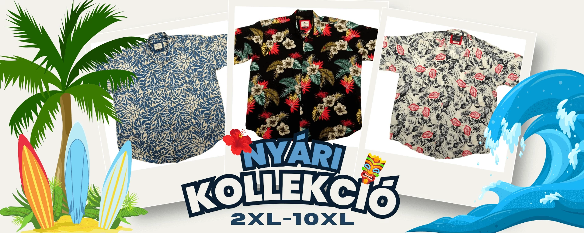 Nyári hawaii mintás nagyméretű férfi ingek 2XL-10XL